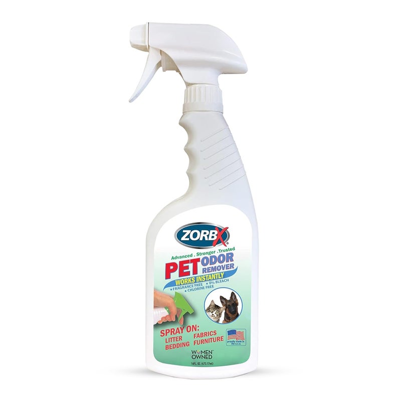 ZORBX Unscented Pet Odor Remover Spray 16 FL Oz - Perfume Free Strong Litter Odor Remover - Advanced Odor Control for Carpet, Bathroom & Urine Odors - Fast Acting Odor Remover Spray for Dogs & Cats - Image 1